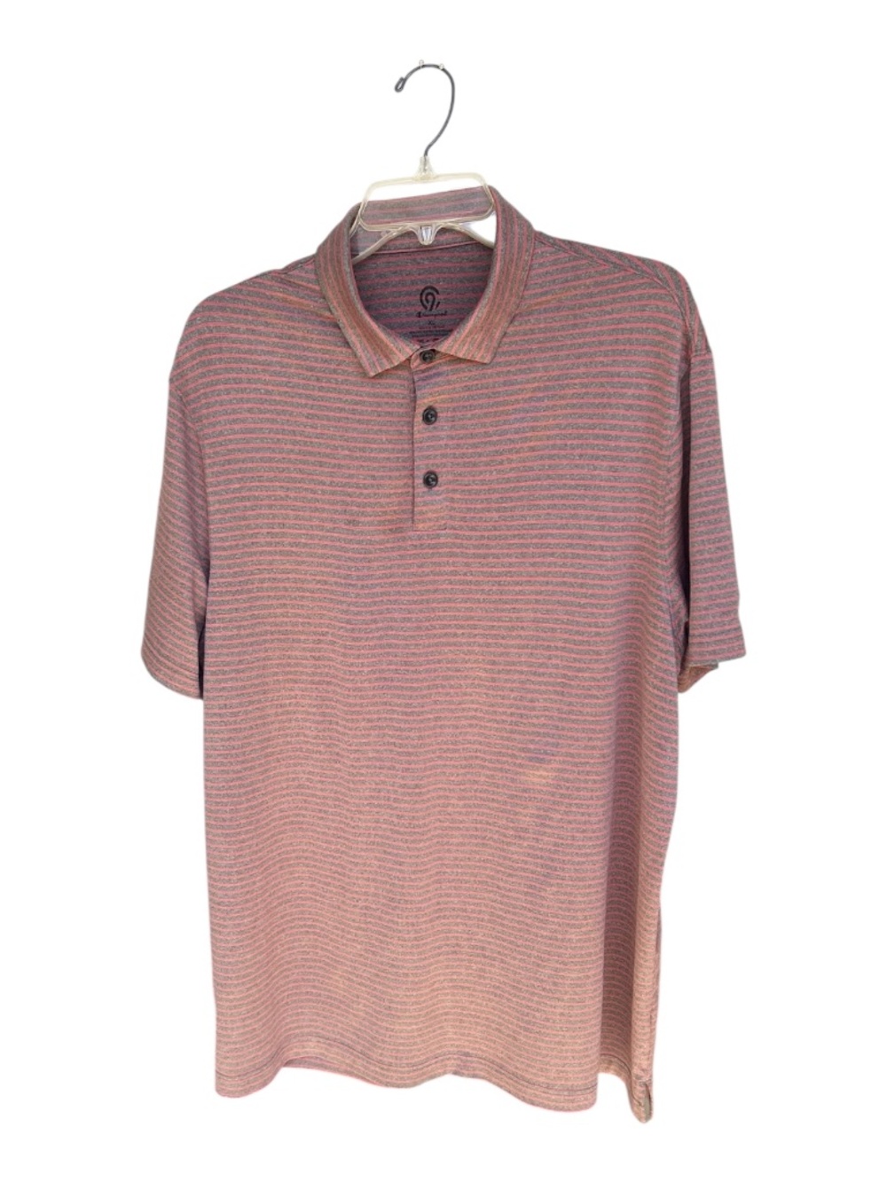 Men's Champion Pink and Gray Striped Polo Shirt-Size XL